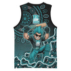 Brisbane Heat Cricket Mascot Basketball Jersey Aboriginal Dot Art Cyan And Black Tribal Pattern