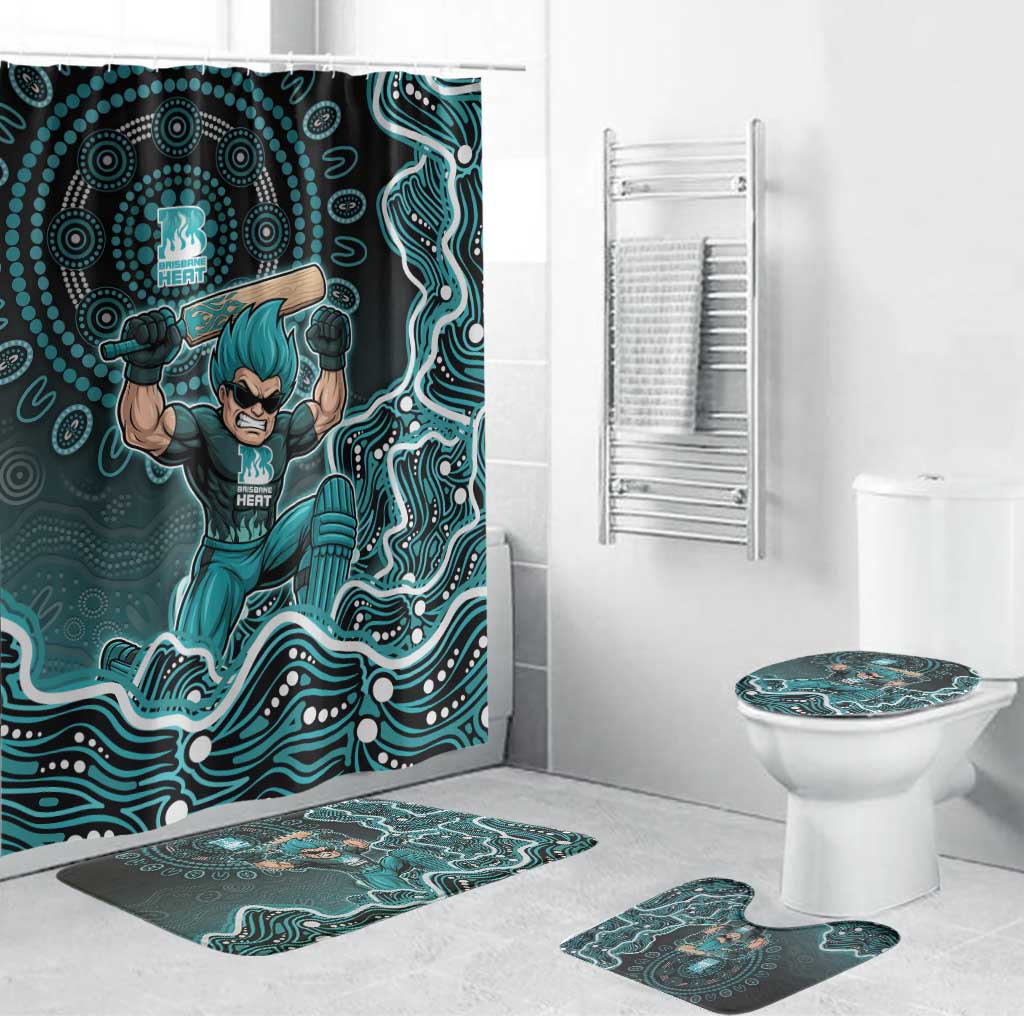 Brisbane Heat Cricket Mascot Bathroom Set Aboriginal Dot Art Cyan And Black Tribal Pattern