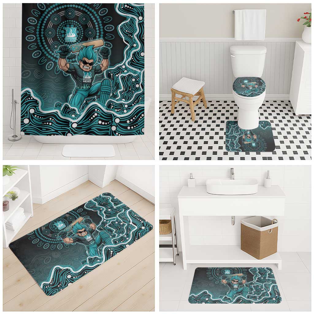 Brisbane Heat Cricket Mascot Bathroom Set Aboriginal Dot Art Cyan And Black Tribal Pattern