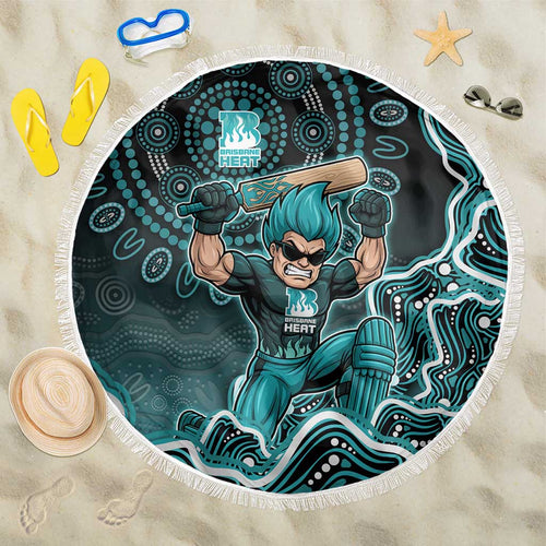 Brisbane Heat Cricket Mascot Beach Blanket Aboriginal Dot Art Cyan And Black Tribal Pattern