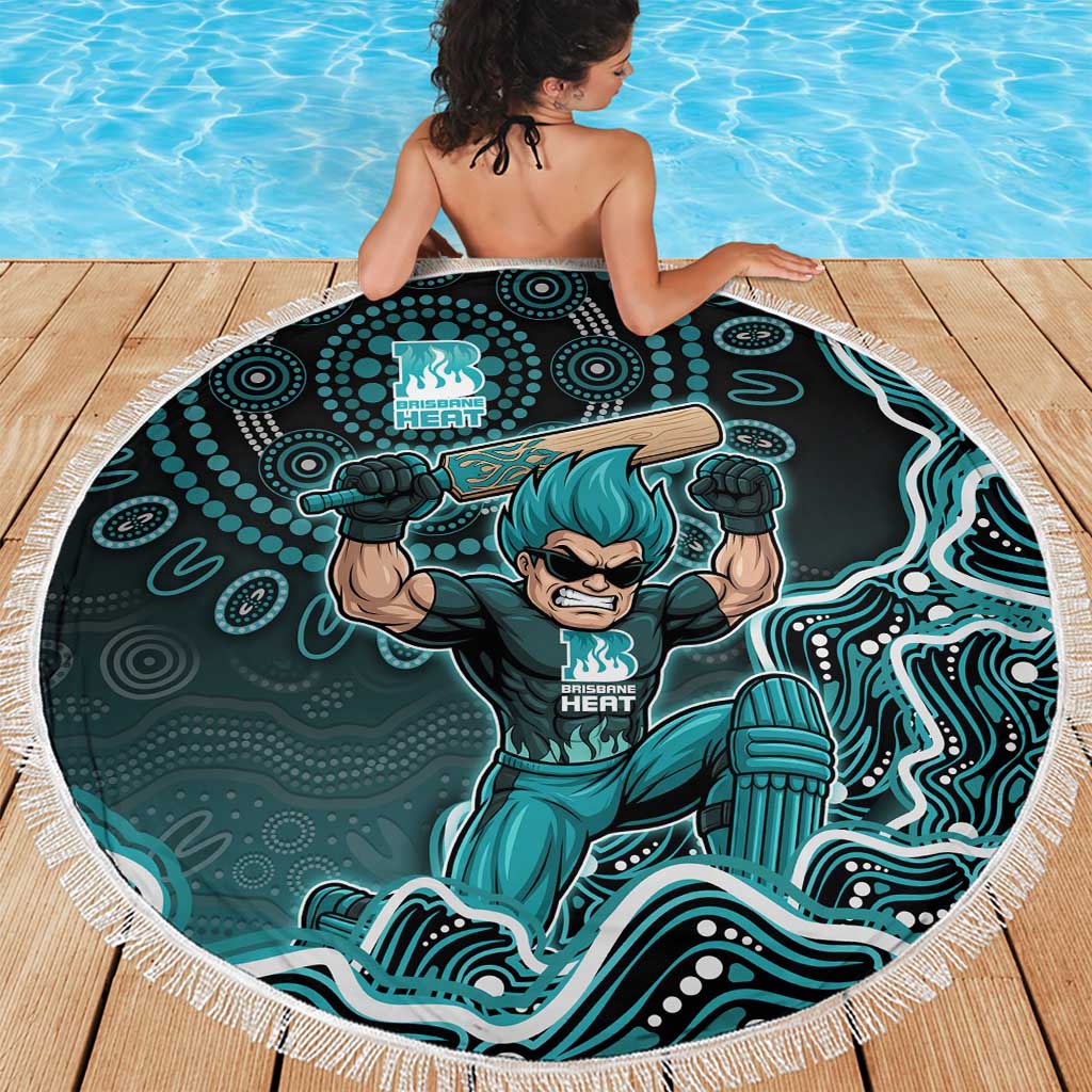 Brisbane Heat Cricket Mascot Beach Blanket Aboriginal Dot Art Cyan And Black Tribal Pattern