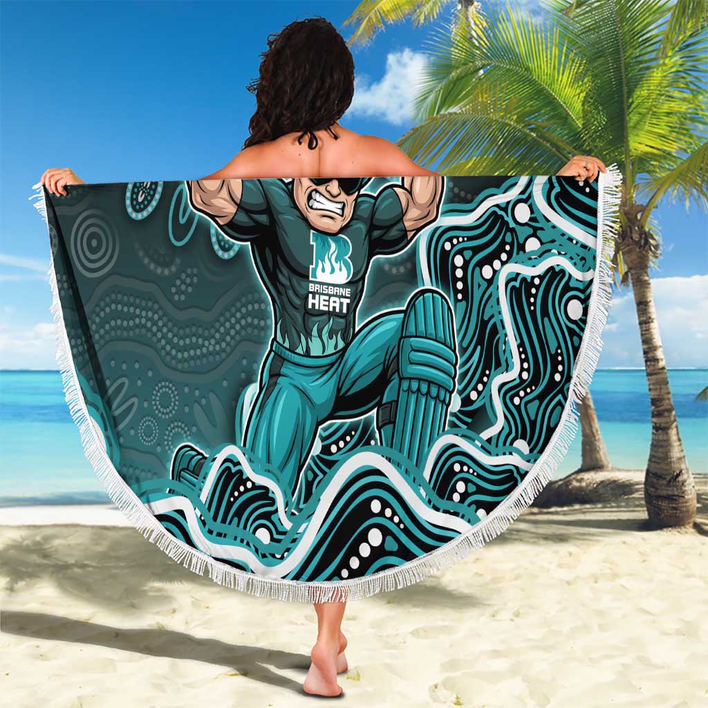 Brisbane Heat Cricket Mascot Beach Blanket Aboriginal Dot Art Cyan And Black Tribal Pattern