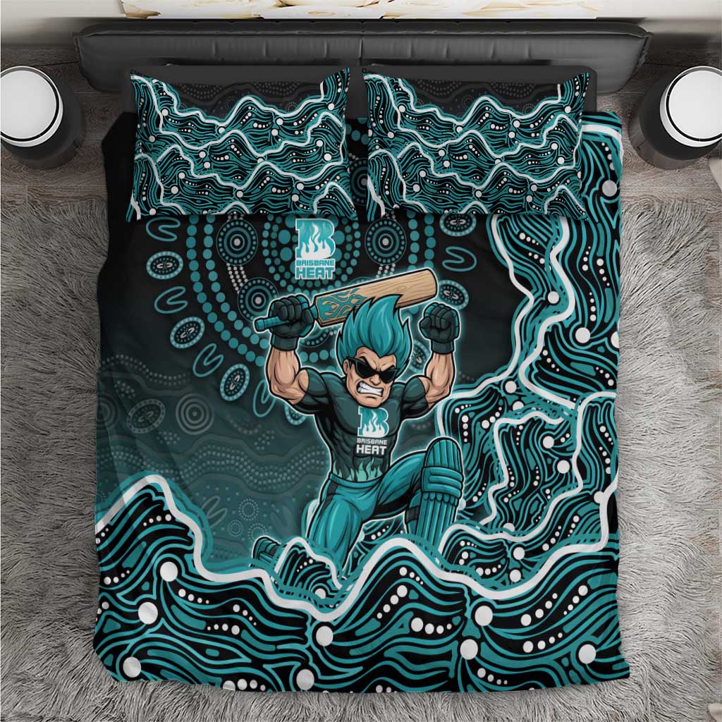 Brisbane Heat Cricket Mascot Bedding Set Aboriginal Dot Art Cyan And Black Tribal Pattern