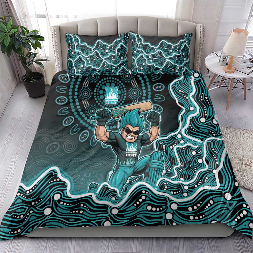 Brisbane Heat Cricket Mascot Bedding Set Aboriginal Dot Art Cyan And Black Tribal Pattern