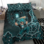 Brisbane Heat Cricket Mascot Bedding Set Aboriginal Dot Art Cyan And Black Tribal Pattern