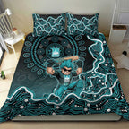 Brisbane Heat Cricket Mascot Bedding Set Aboriginal Dot Art Cyan And Black Tribal Pattern
