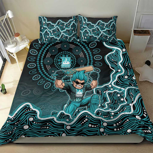 Brisbane Heat Cricket Mascot Bedding Set Aboriginal Dot Art Cyan And Black Tribal Pattern