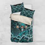 Brisbane Heat Cricket Mascot Bedding Set Aboriginal Dot Art Cyan And Black Tribal Pattern