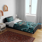 Brisbane Heat Cricket Mascot Bedding Set Aboriginal Dot Art Cyan And Black Tribal Pattern