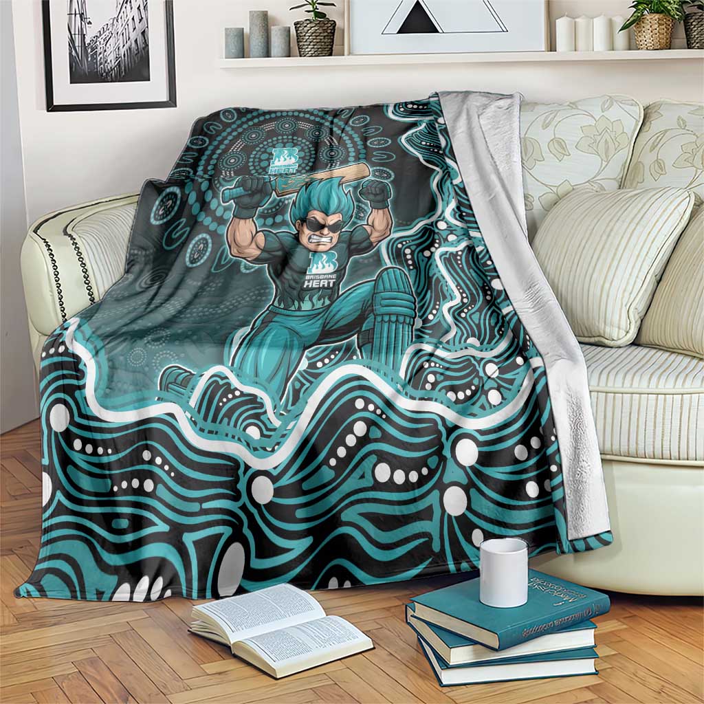 Brisbane Heat Cricket Mascot Blanket Aboriginal Dot Art Cyan And Black Tribal Pattern