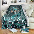 Brisbane Heat Cricket Mascot Blanket Aboriginal Dot Art Cyan And Black Tribal Pattern