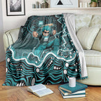 Brisbane Heat Cricket Mascot Blanket Aboriginal Dot Art Cyan And Black Tribal Pattern