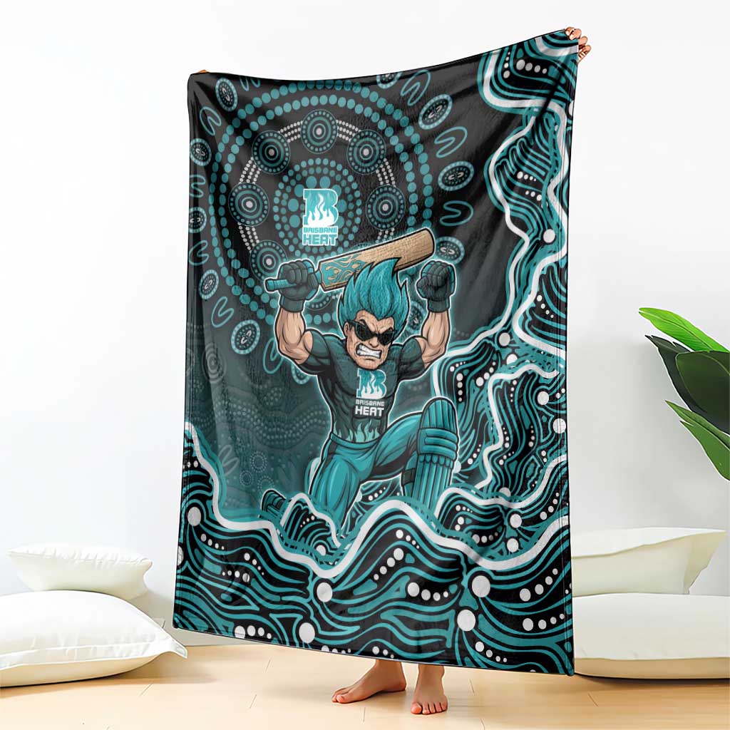 Brisbane Heat Cricket Mascot Blanket Aboriginal Dot Art Cyan And Black Tribal Pattern
