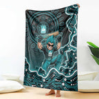 Brisbane Heat Cricket Mascot Blanket Aboriginal Dot Art Cyan And Black Tribal Pattern