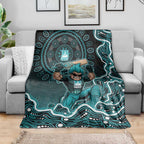 Brisbane Heat Cricket Mascot Blanket Aboriginal Dot Art Cyan And Black Tribal Pattern
