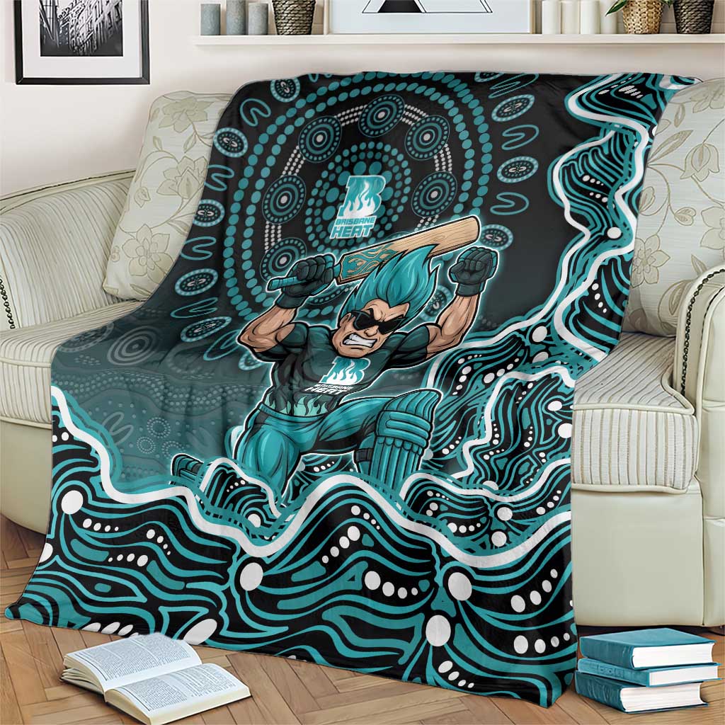 Brisbane Heat Cricket Mascot Blanket Aboriginal Dot Art Cyan And Black Tribal Pattern