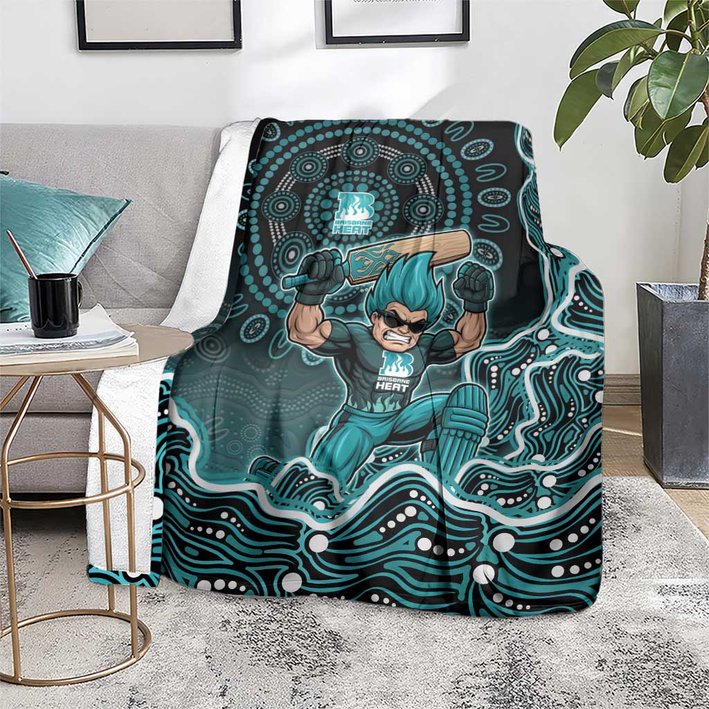 Brisbane Heat Cricket Mascot Blanket Aboriginal Dot Art Cyan And Black Tribal Pattern