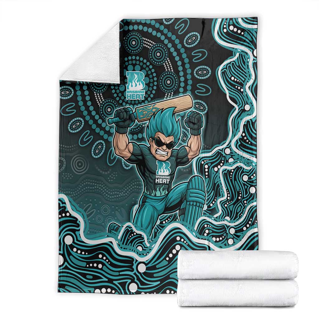 Brisbane Heat Cricket Mascot Blanket Aboriginal Dot Art Cyan And Black Tribal Pattern