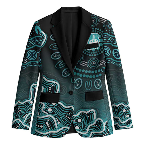 Brisbane Heat Cricket Mascot Blazer Aboriginal Dot Art Cyan And Black Tribal Pattern