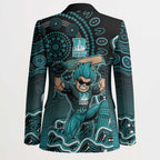 Brisbane Heat Cricket Mascot Blazer Aboriginal Dot Art Cyan And Black Tribal Pattern