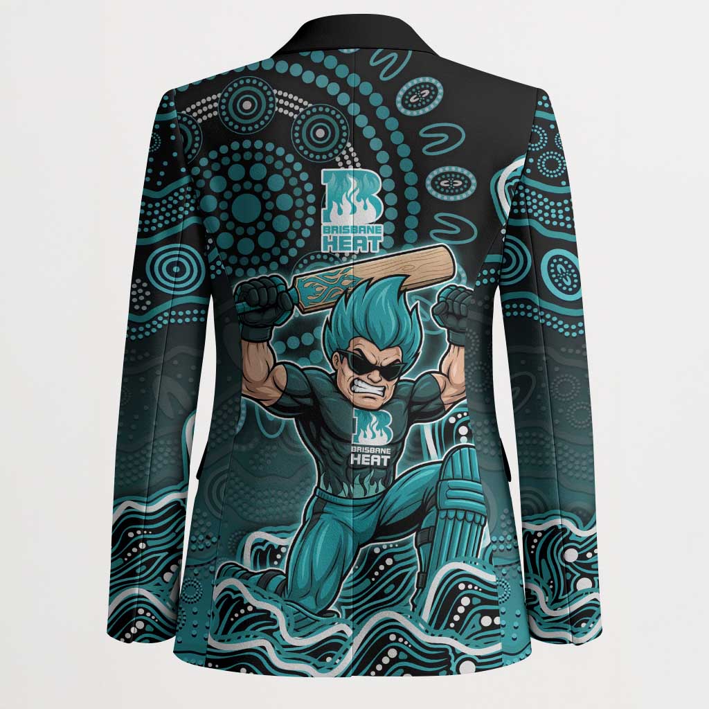 Brisbane Heat Cricket Mascot Blazer Aboriginal Dot Art Cyan And Black Tribal Pattern