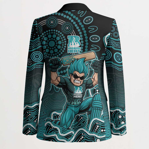 Brisbane Heat Cricket Mascot Blazer Aboriginal Dot Art Cyan And Black Tribal Pattern