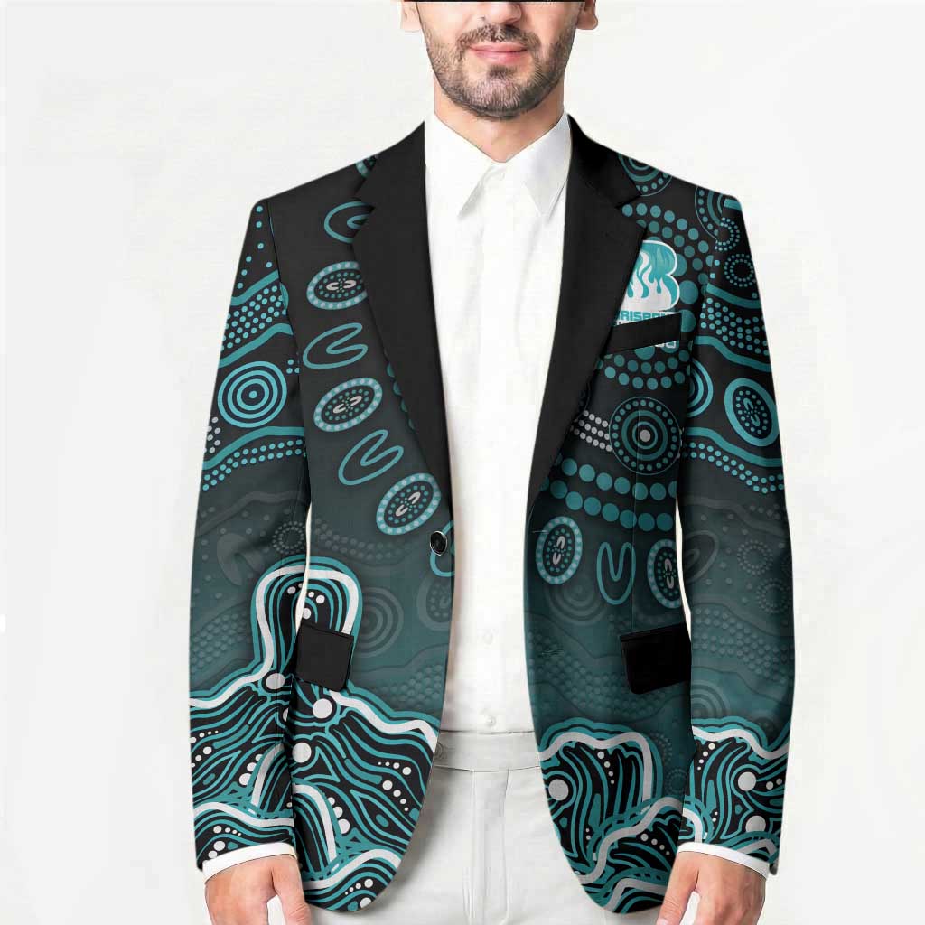 Brisbane Heat Cricket Mascot Blazer Aboriginal Dot Art Cyan And Black Tribal Pattern