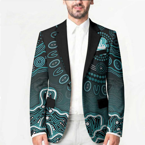 Brisbane Heat Cricket Mascot Blazer Aboriginal Dot Art Cyan And Black Tribal Pattern