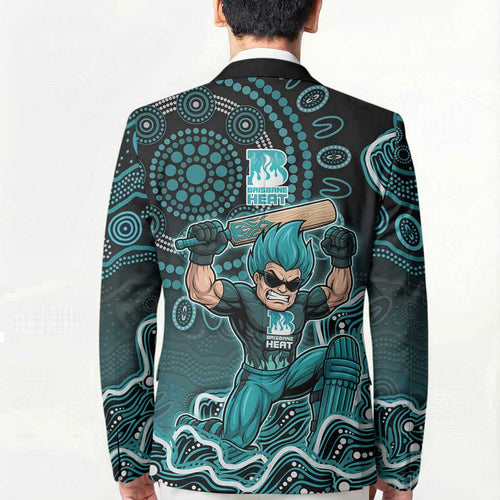 Brisbane Heat Cricket Mascot Blazer Aboriginal Dot Art Cyan And Black Tribal Pattern