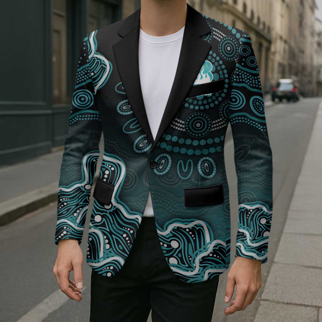 Brisbane Heat Cricket Mascot Blazer Aboriginal Dot Art Cyan And Black Tribal Pattern