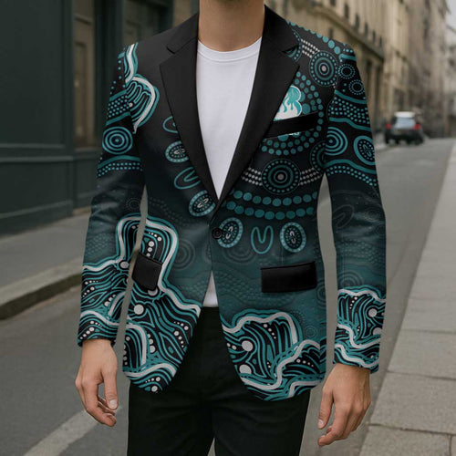 Brisbane Heat Cricket Mascot Blazer Aboriginal Dot Art Cyan And Black Tribal Pattern
