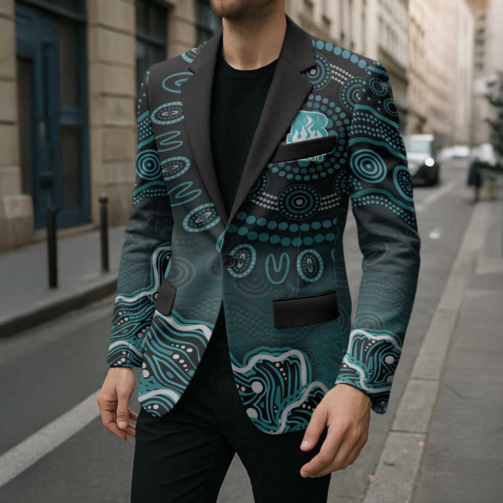 Brisbane Heat Cricket Mascot Blazer Aboriginal Dot Art Cyan And Black Tribal Pattern