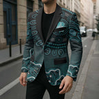 Brisbane Heat Cricket Mascot Blazer Aboriginal Dot Art Cyan And Black Tribal Pattern