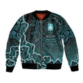 Brisbane Heat Cricket Mascot Bomber Jacket Aboriginal Dot Art Cyan And Black Tribal Pattern
