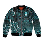 Brisbane Heat Cricket Mascot Bomber Jacket Aboriginal Dot Art Cyan And Black Tribal Pattern