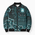 Brisbane Heat Cricket Mascot Bomber Puffer Jacket Aboriginal Dot Art Cyan And Black Tribal Pattern