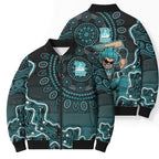 Brisbane Heat Cricket Mascot Bomber Puffer Jacket Aboriginal Dot Art Cyan And Black Tribal Pattern