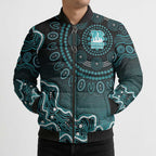 Brisbane Heat Cricket Mascot Bomber Puffer Jacket Aboriginal Dot Art Cyan And Black Tribal Pattern
