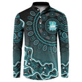 Brisbane Heat Cricket Mascot Button Sweatshirt Aboriginal Dot Art Cyan And Black Tribal Pattern