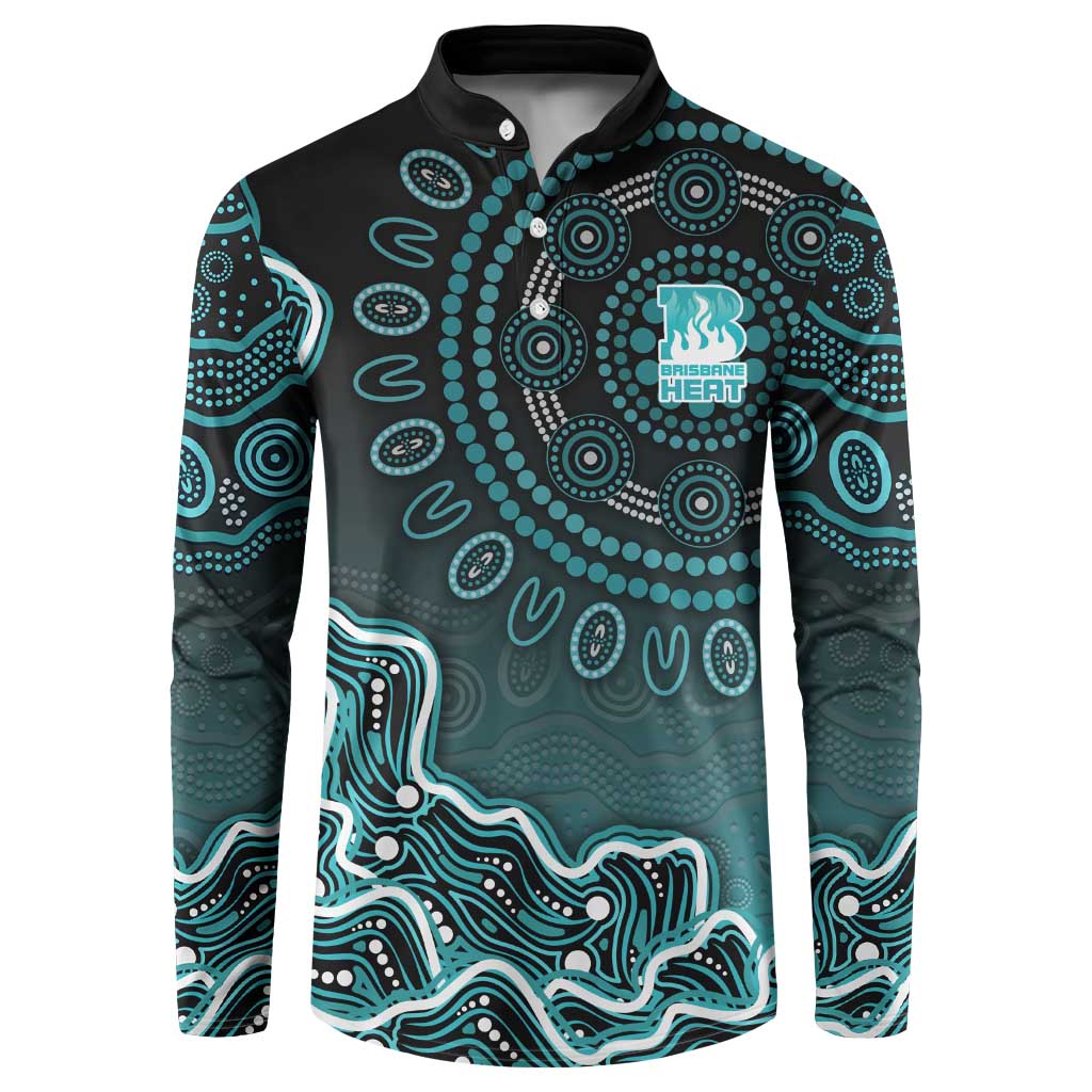 Brisbane Heat Cricket Mascot Button Sweatshirt Aboriginal Dot Art Cyan And Black Tribal Pattern