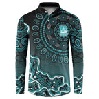 Brisbane Heat Cricket Mascot Button Sweatshirt Aboriginal Dot Art Cyan And Black Tribal Pattern