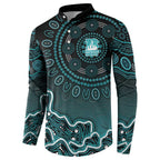 Brisbane Heat Cricket Mascot Button Sweatshirt Aboriginal Dot Art Cyan And Black Tribal Pattern