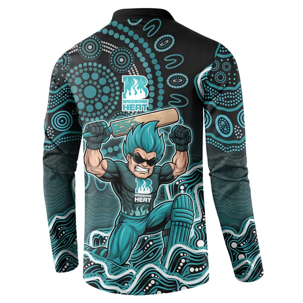 Brisbane Heat Cricket Mascot Button Sweatshirt Aboriginal Dot Art Cyan And Black Tribal Pattern