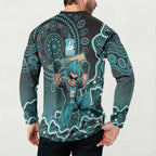 Brisbane Heat Cricket Mascot Button Sweatshirt Aboriginal Dot Art Cyan And Black Tribal Pattern