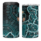 Brisbane Heat Cricket Mascot 4 in 1 Can Cooler Tumbler Aboriginal Dot Art Cyan And Black Tribal Pattern