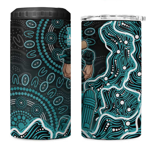 Brisbane Heat Cricket Mascot 4 in 1 Can Cooler Tumbler Aboriginal Dot Art Cyan And Black Tribal Pattern