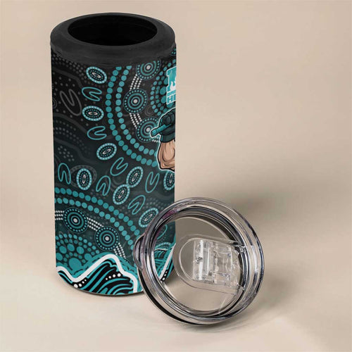 Brisbane Heat Cricket Mascot 4 in 1 Can Cooler Tumbler Aboriginal Dot Art Cyan And Black Tribal Pattern