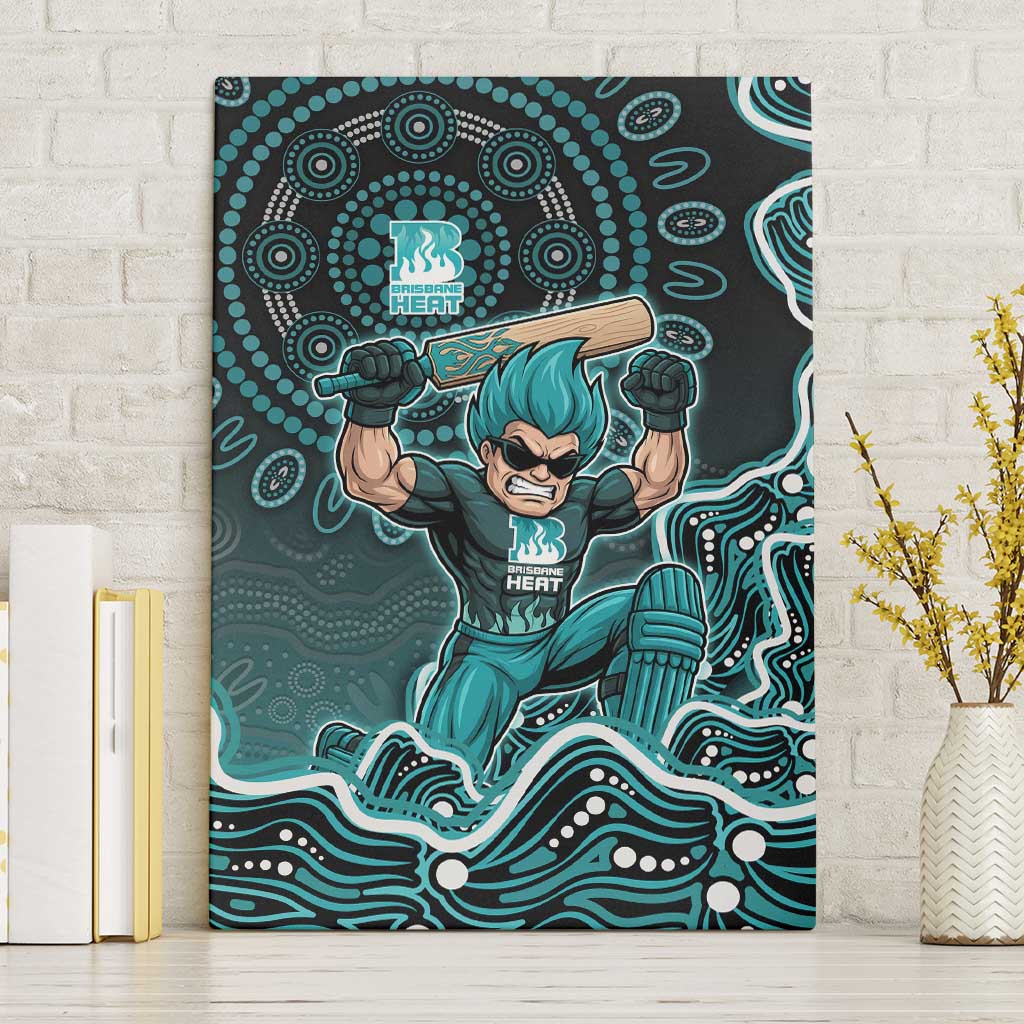 Brisbane Heat Cricket Mascot Canvas Wall Art Aboriginal Dot Art Cyan And Black Tribal Pattern