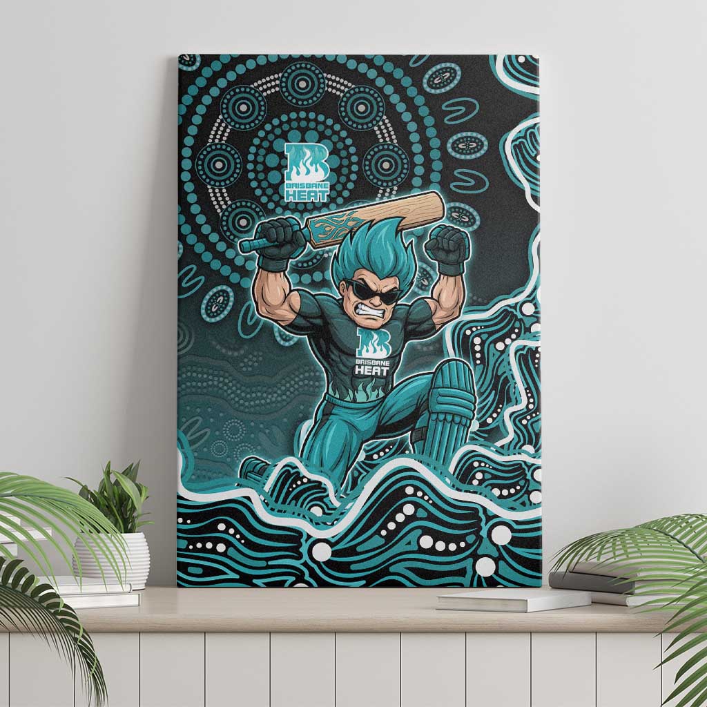 Brisbane Heat Cricket Mascot Canvas Wall Art Aboriginal Dot Art Cyan And Black Tribal Pattern