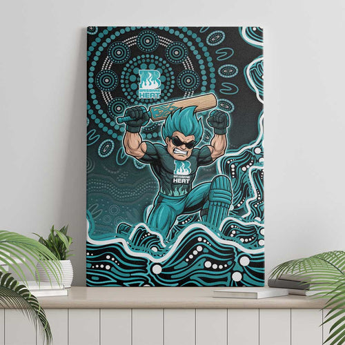 Brisbane Heat Cricket Mascot Canvas Wall Art Aboriginal Dot Art Cyan And Black Tribal Pattern